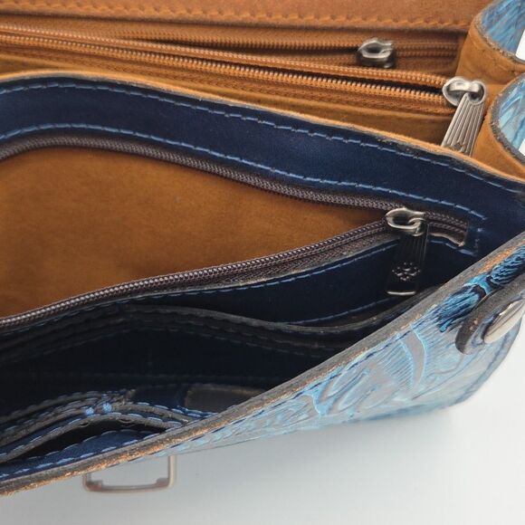Patricia Nash Apricale Crossbody Safflower Blue Mediterranean Tooled EUC - Picture 9 of 13